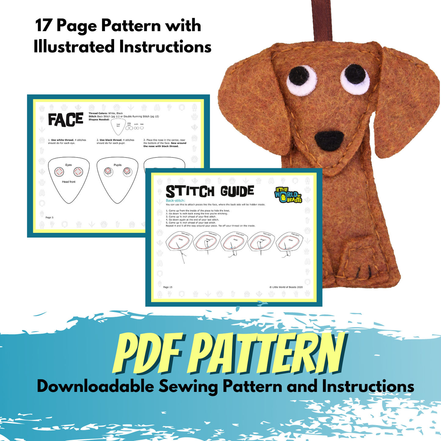 Felt Dachshund Ornament Sewing Pattern