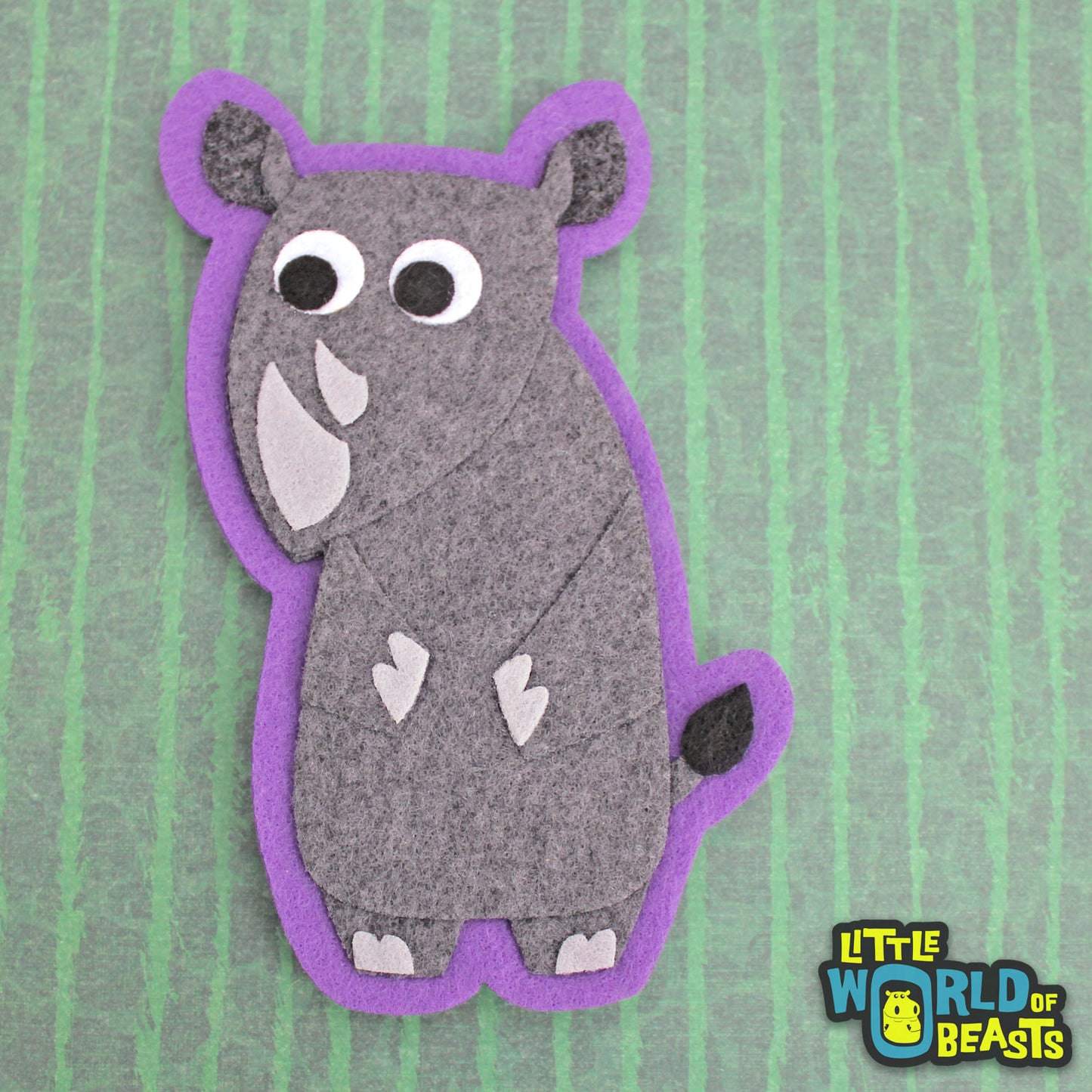 Reginald the Rhino - Felt Animal Patch - Sew On or Iron On Applique