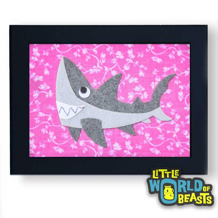 Derek the Great White Shark Framed - Kids Room Decor - Little World of Beasts