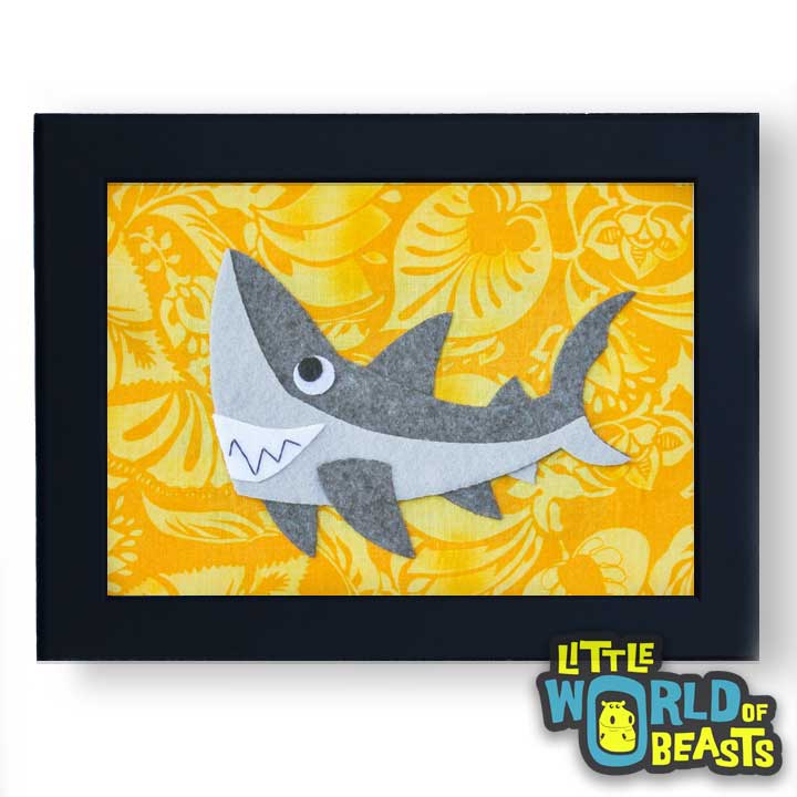 Derek the Great White Shark Framed - Kids Room Decor - Little World of Beasts