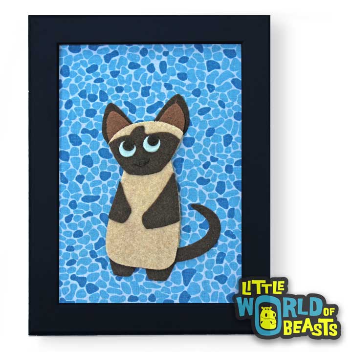 Genevieve the Siamese Cat - Felt Animal Art- Framed 