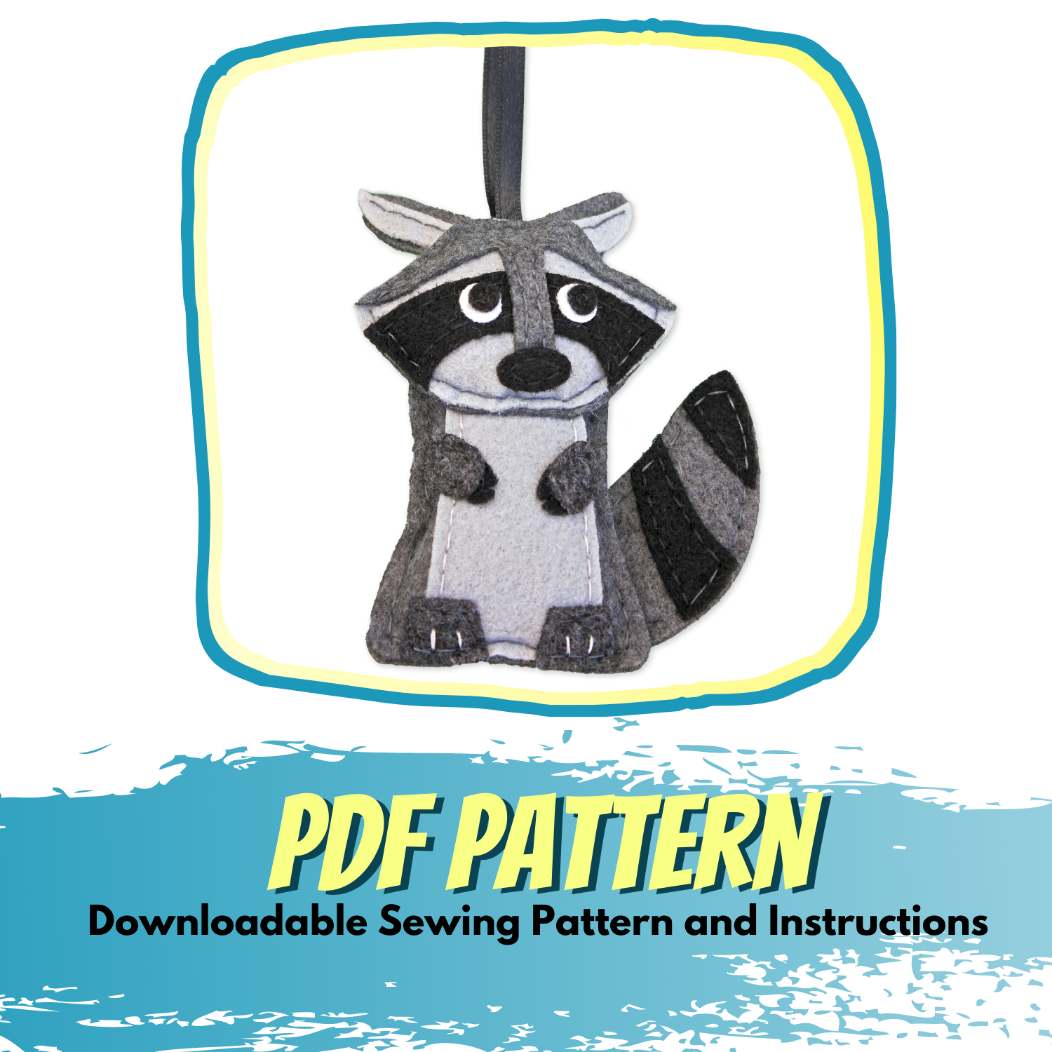 Raccoon - Felt Animal Pattern -  Woodland Christmas Ornament 