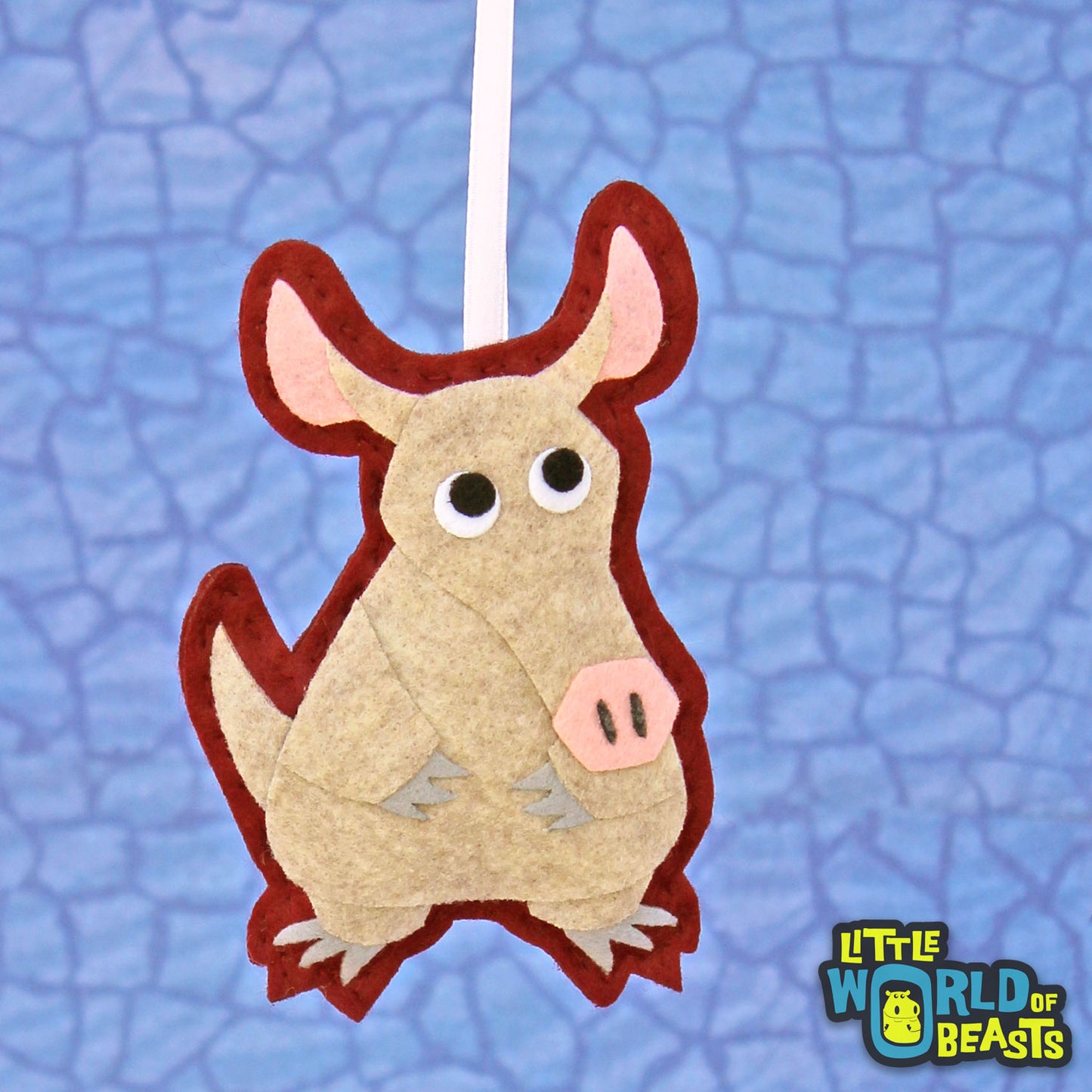 Aardvark - Handmade Felt Animal Christmas Ornament - Little World of Beasts