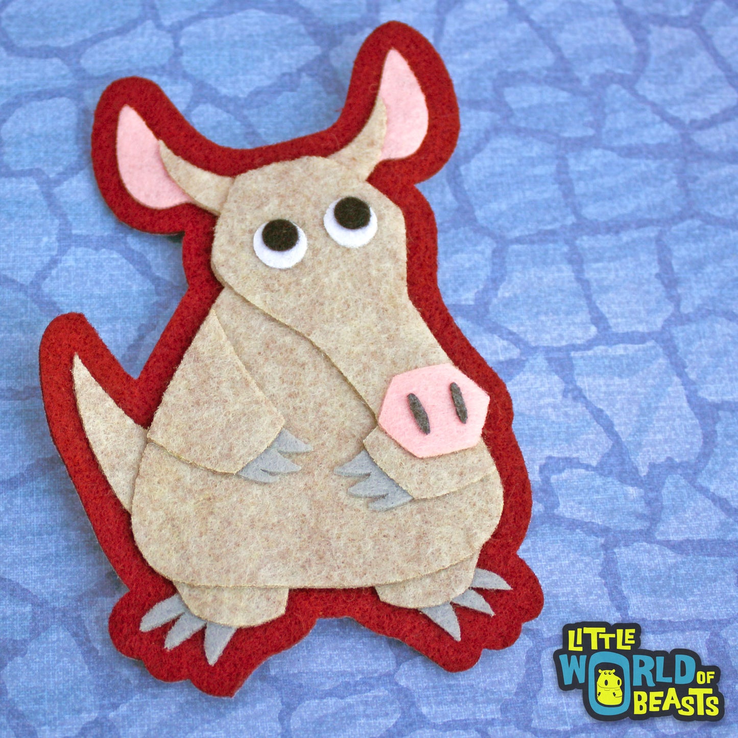 Handmade Felt Animal Patch -Aardvark