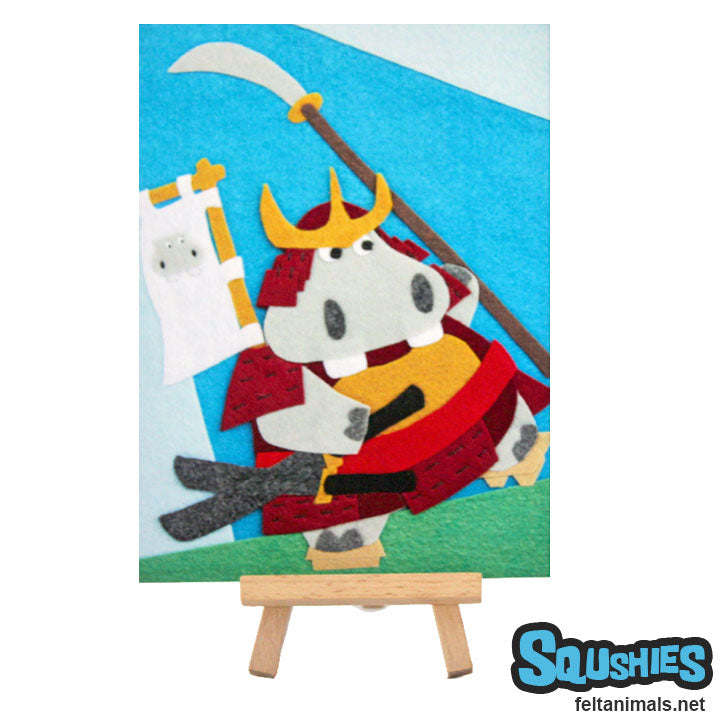 Samurai Hippo - Felt Animal Illustration Print