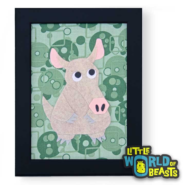 Aardvark - Felt Animal - Framed Nursery Art