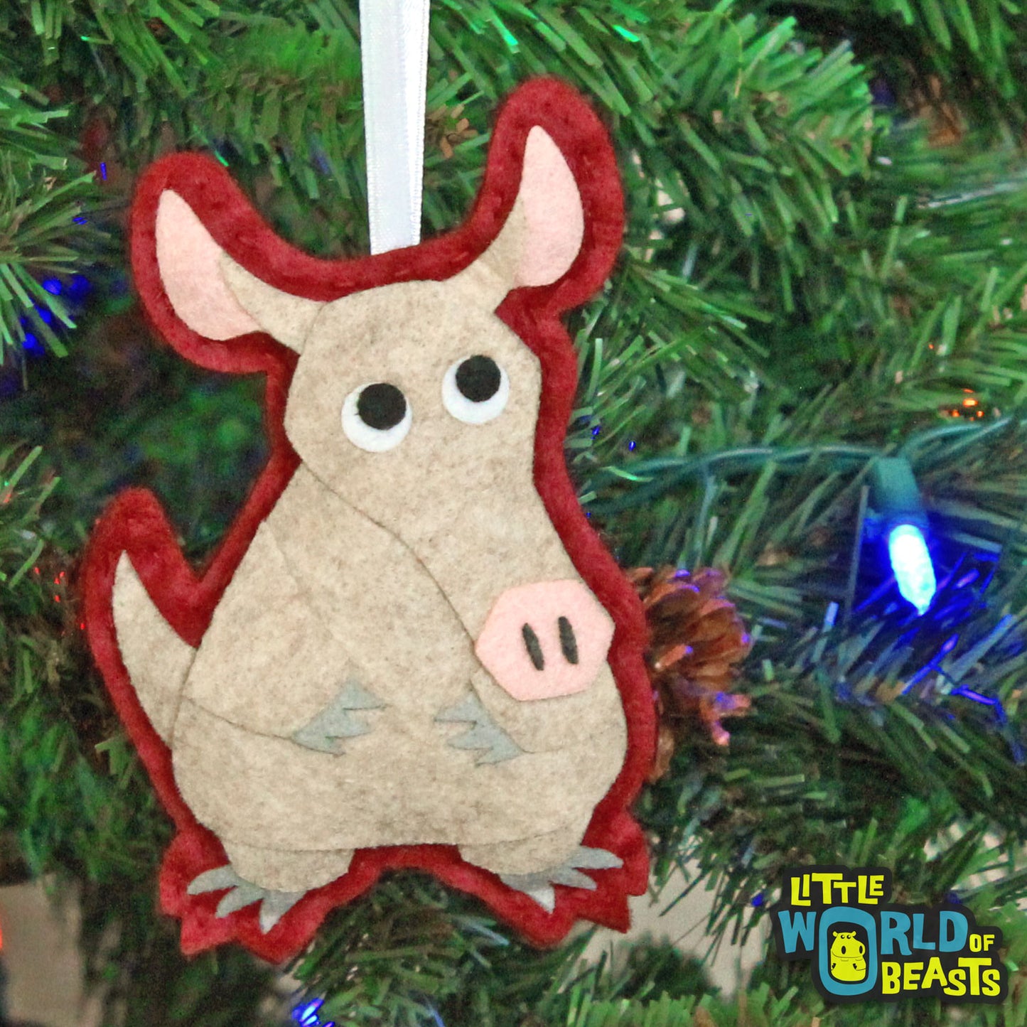 Aardvark - Handmade Felt Animal Christmas Ornament - Little World of Beasts