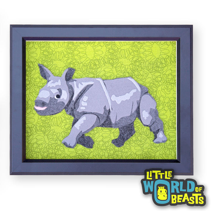 Baby Rhino - Felt Animal Art - Portrait