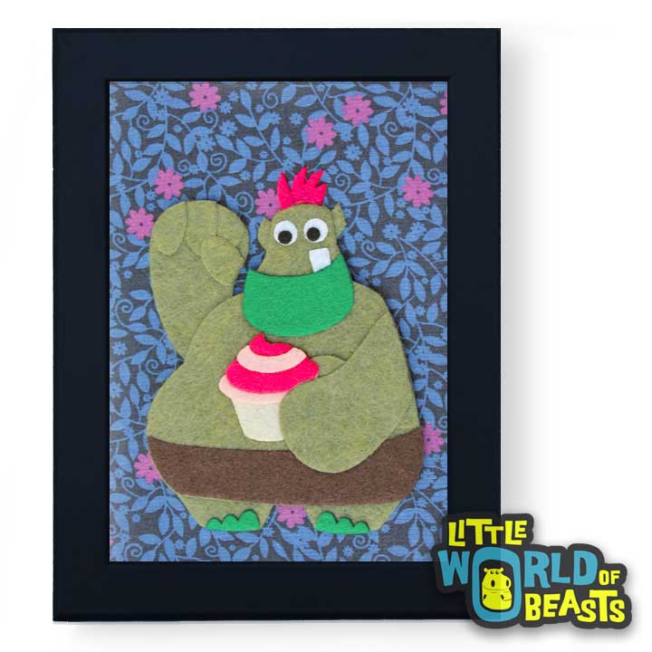 Otis the Cake Troll - Cartoon Monster - Framed Kids Decor - Little World of Beasts