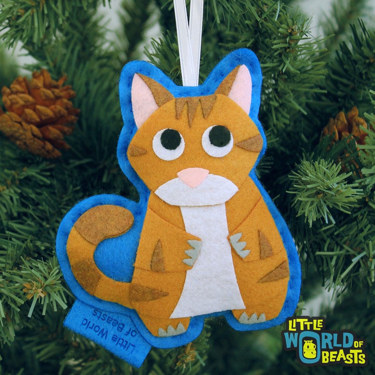 Orange Tabby Cat - Handmade Felt Christmas Ornament