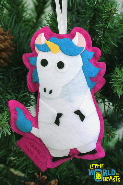 Felt Christmas Ornament- Unicorn - Personalizable