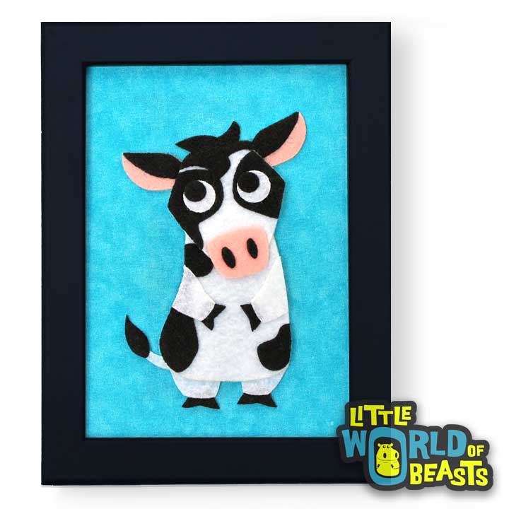 Fiona the Cow - Farm Animal Nursery Art Framed 5 x 7 - Little World of Beasts