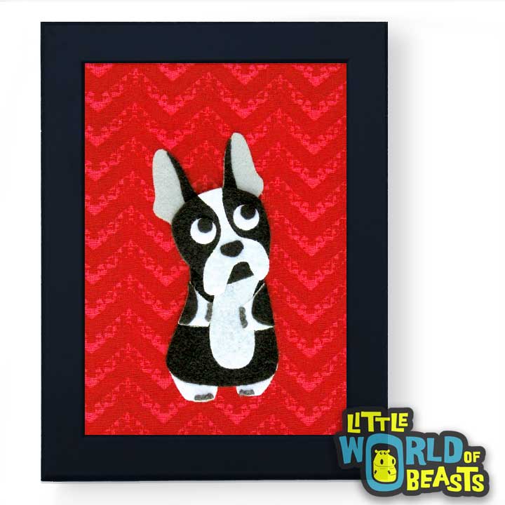 Lucy the Boston Terrier - Framed Cartoon Dog Art - Little World of Beasts