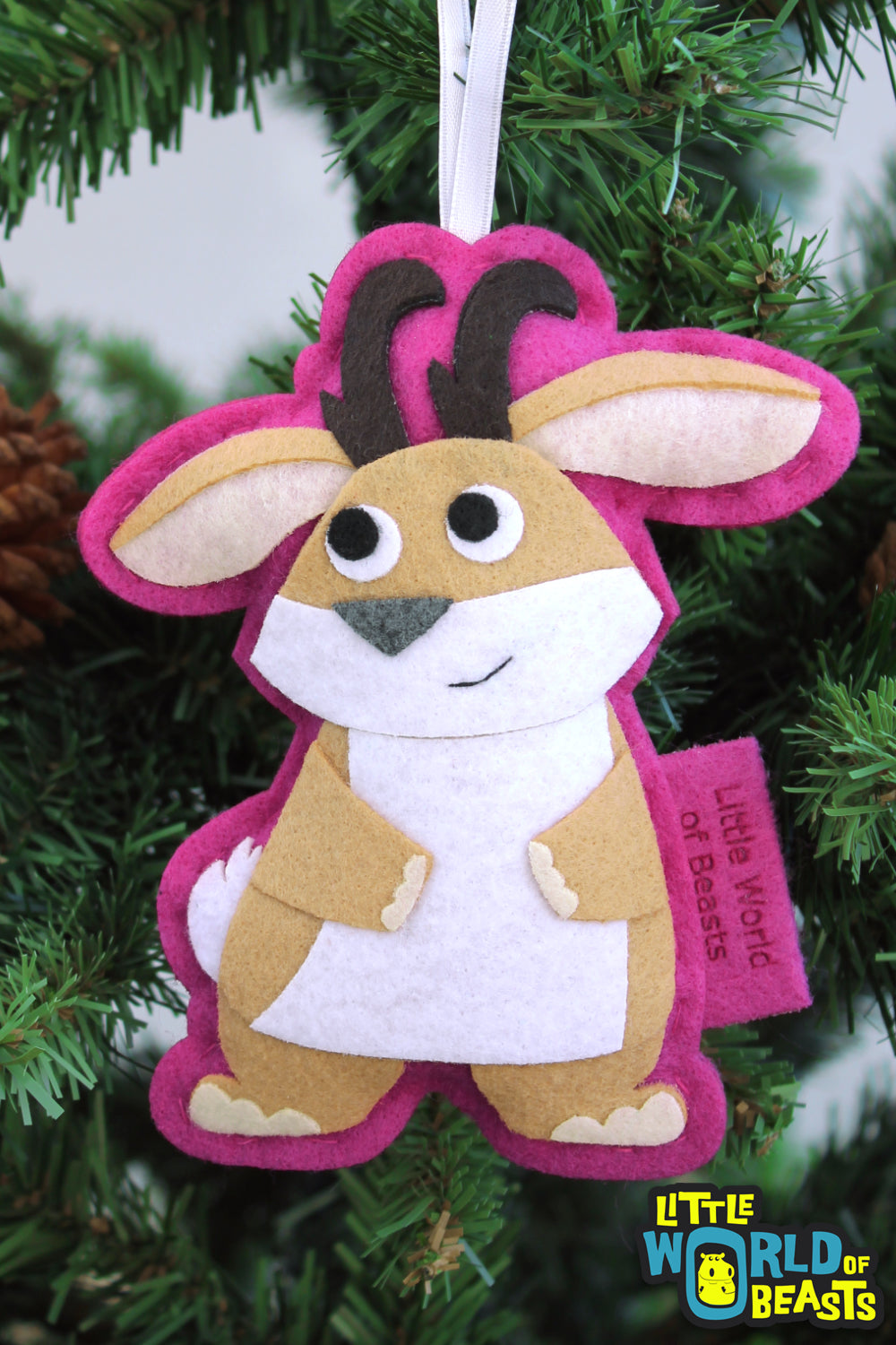 Jackalope - Handmade Felt Christmas Ornament - Little World of Beasts