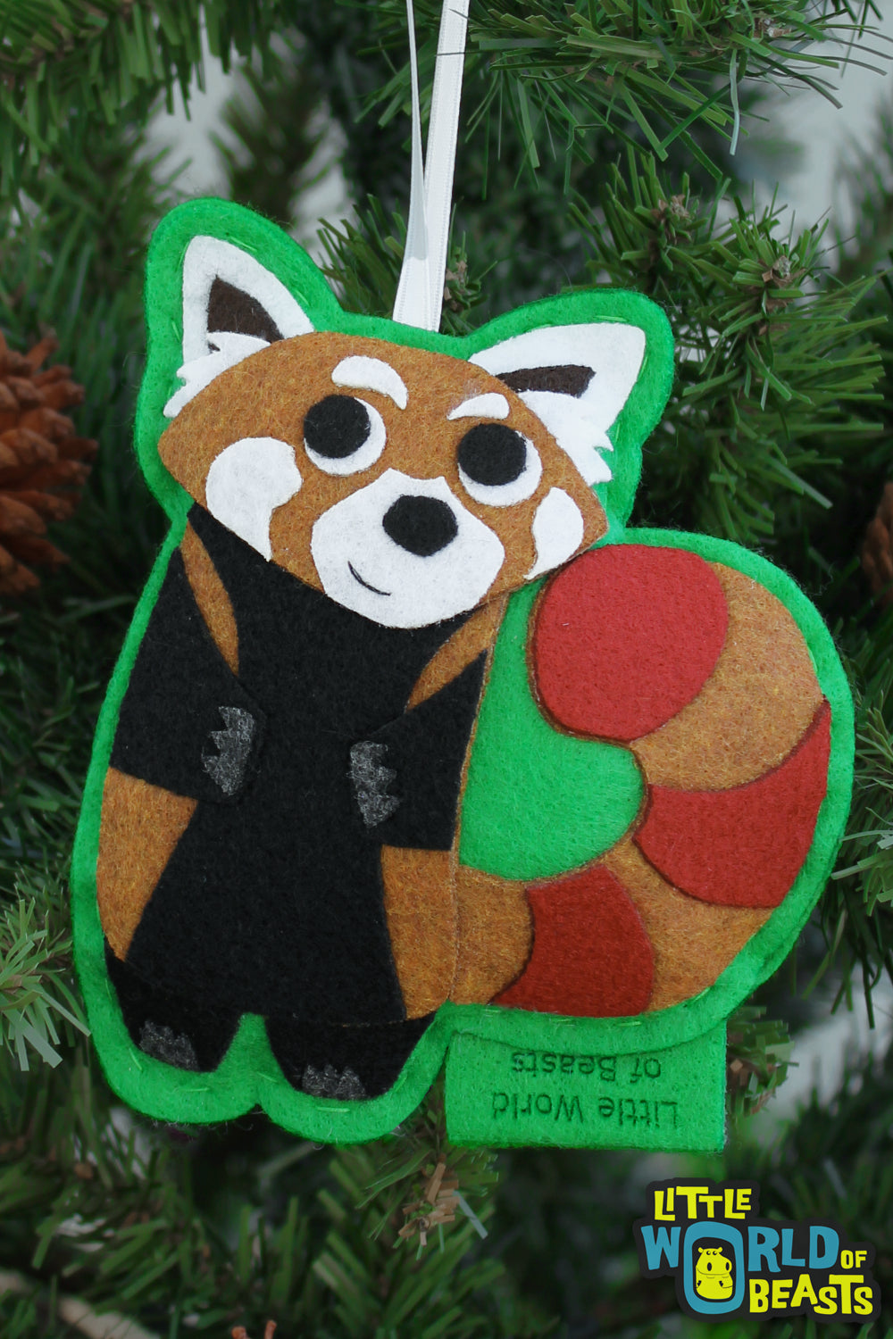 Handmade Felt Animal Ornament with Personalizable Back - Red Panda