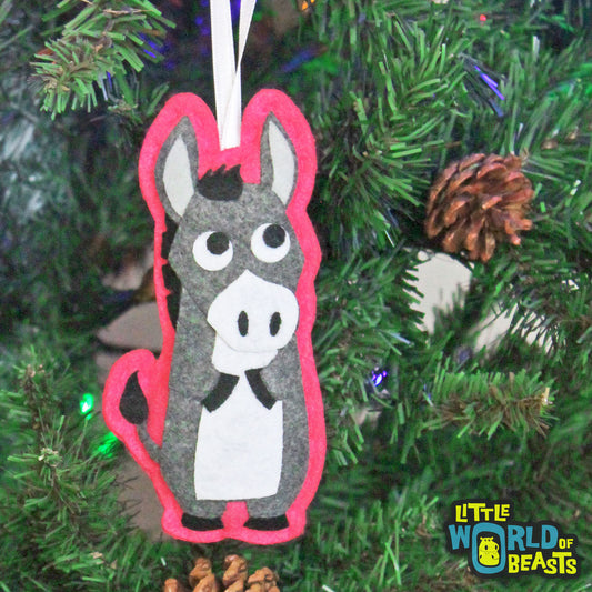 Handmade Felt Animal Christmas Ornament - Donkey