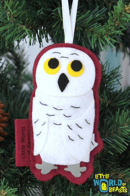 Felt Snowy Owl Ornament with Personalized Back