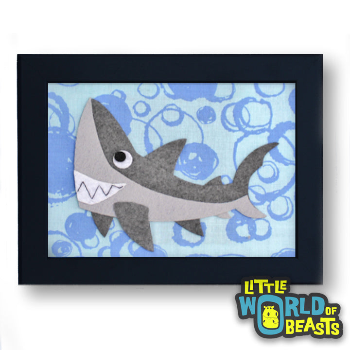 Derek the Great White Shark Framed - Kids Room Decor - Little World of Beasts