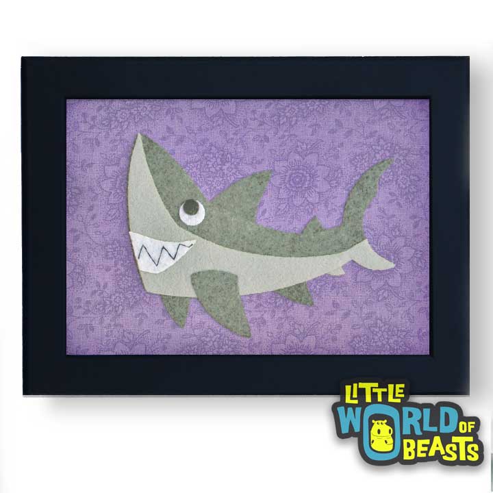 Derek the Great White Shark Framed - Kids Room Decor - Little World of Beasts