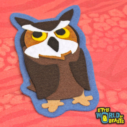 Fredrickson the Great Horned Owl - Felt Animal Patch Iron On or Sew On Patch