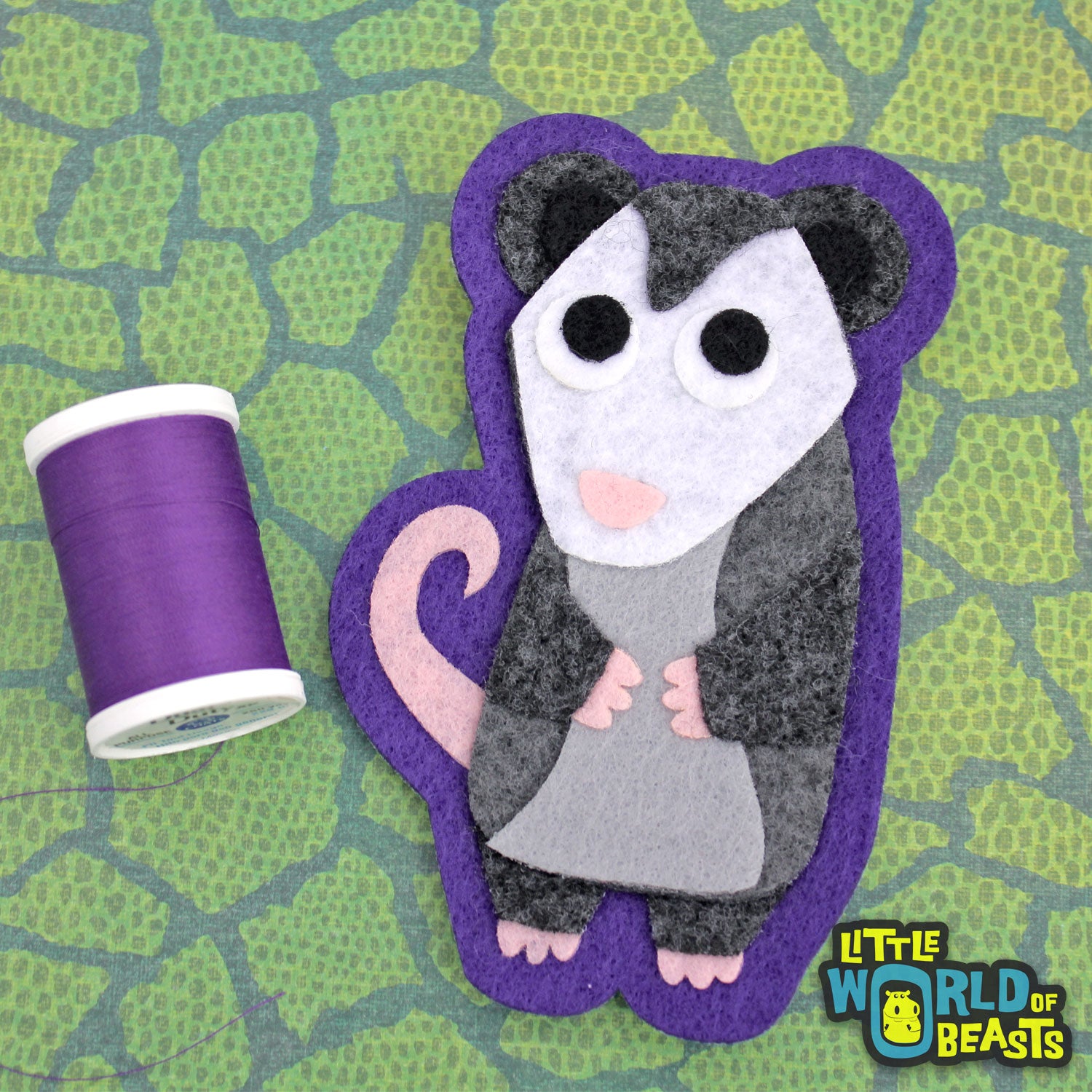 Quigley the Opossum - Felt Animal Patch - Sew On or Iron On
