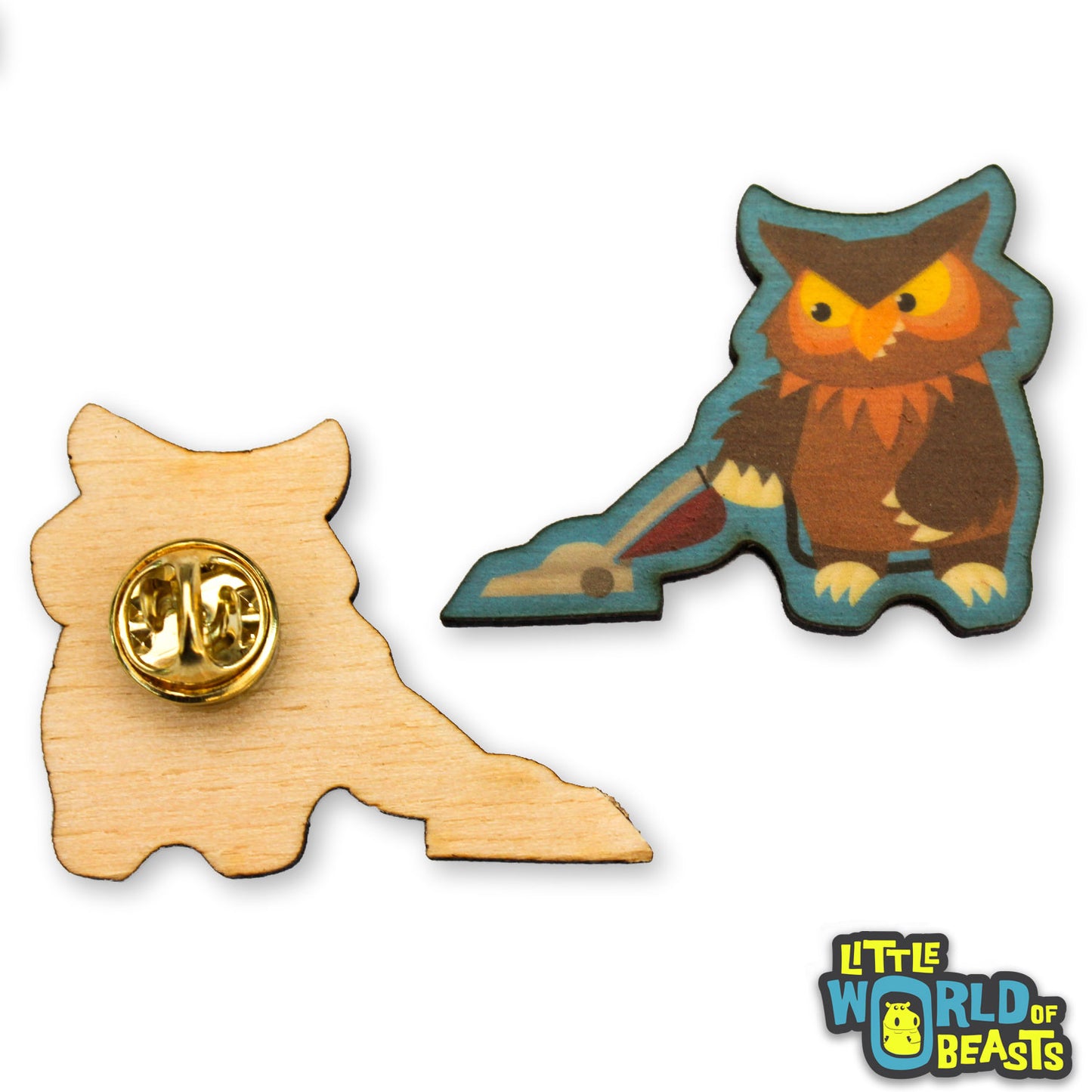 Owlbear Vacuuming - Mundane Monster Wooden Pin