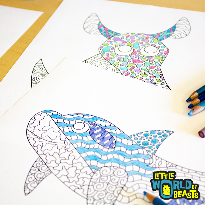 Ocean Animals - 4 Pattern Coloring Pages Download