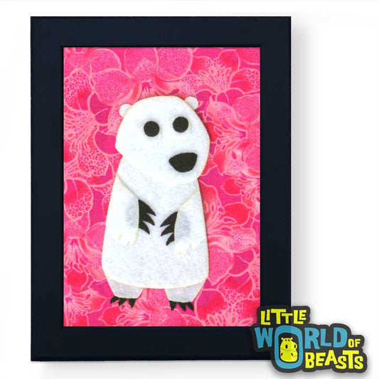 Dharma the Polar Bear - Felt Animal Nursery Art - Framed