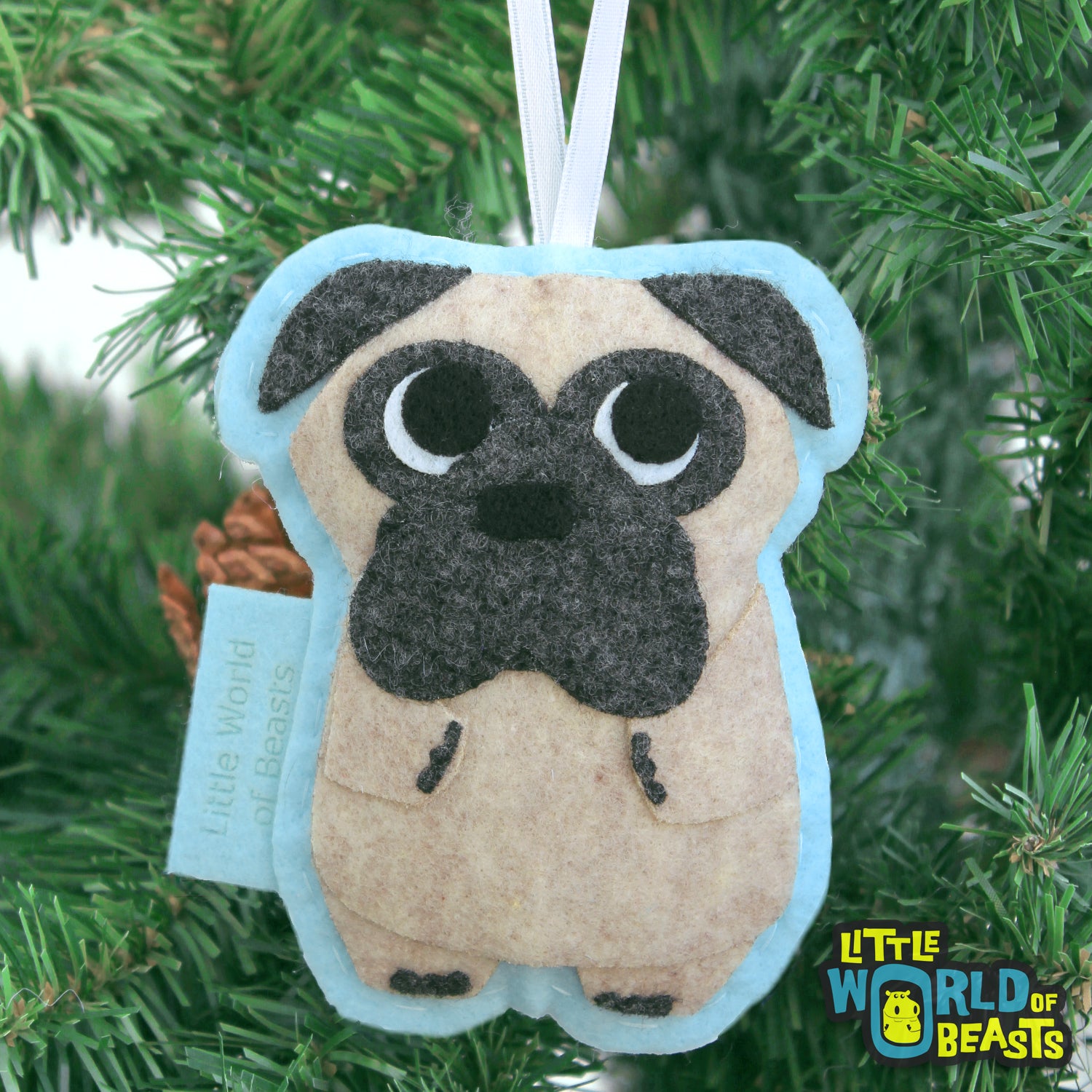 Personalized Pug  Felt Christmas Ornament