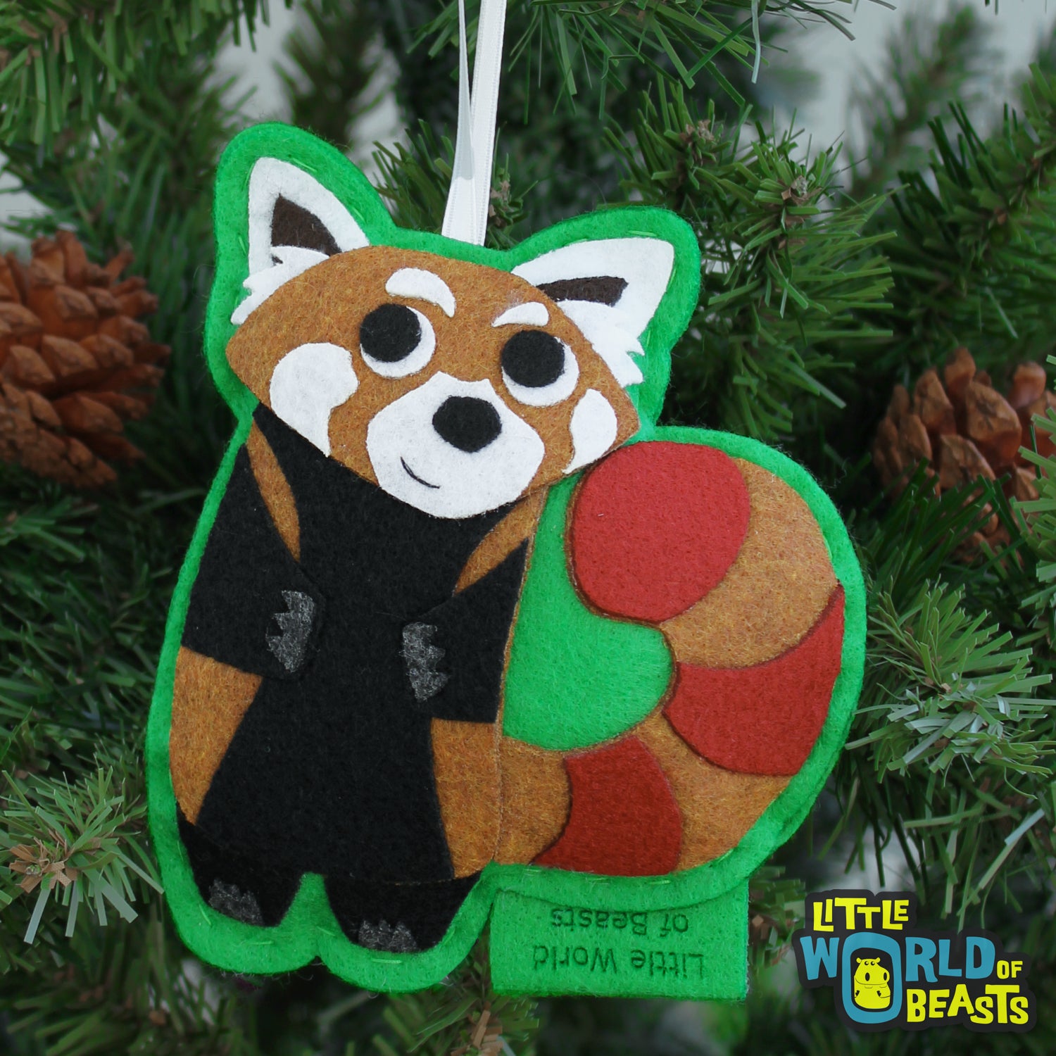 Handmade Felt Animal Ornament with Personalizable Back - Red Panda