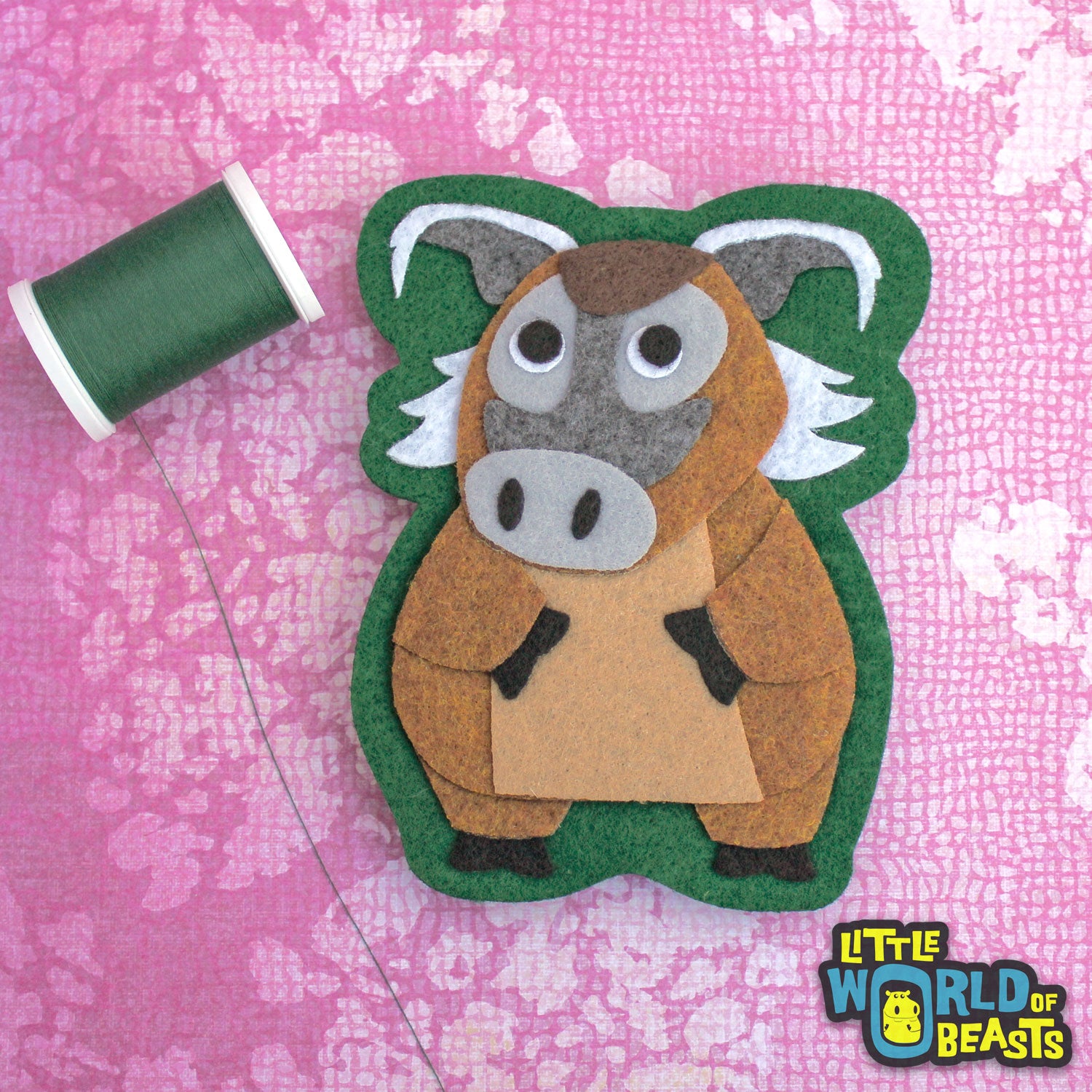 Sew On or Iron On - Felt Animal Patch - Red River Hog