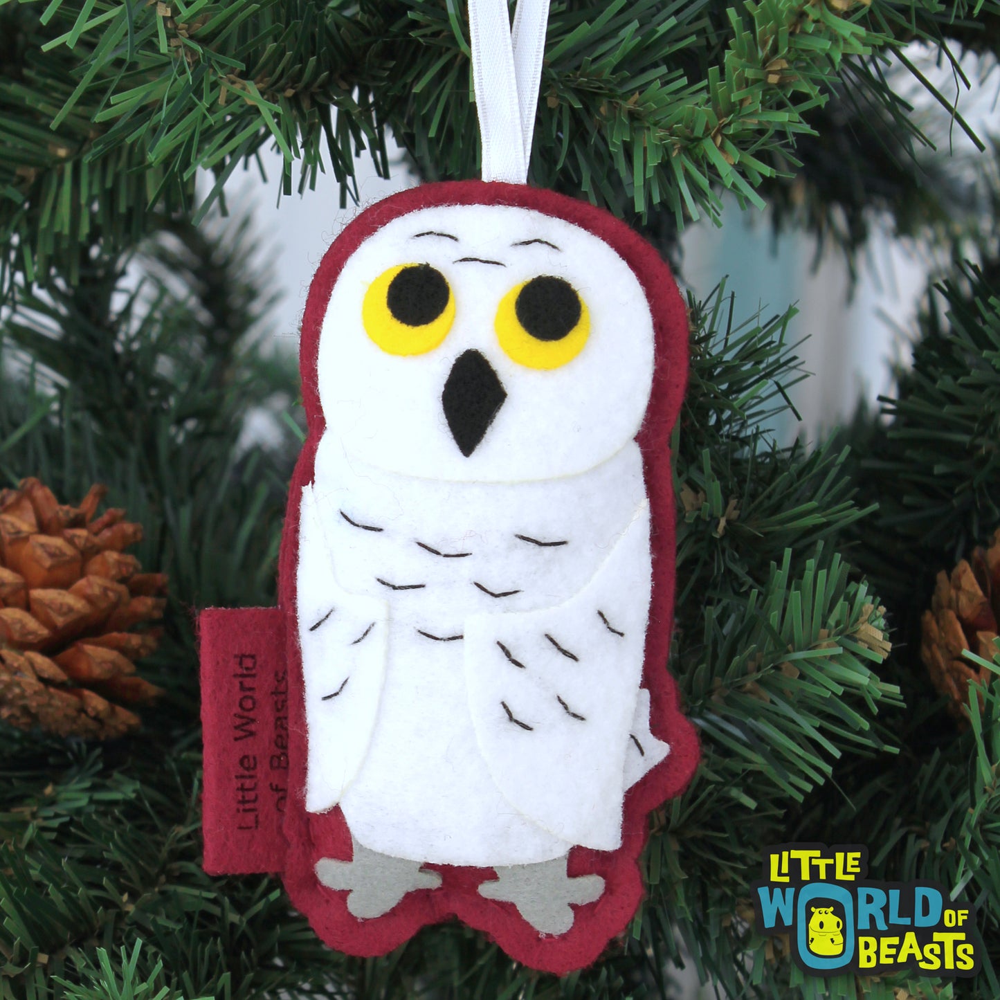 Felt Snowy Owl Ornament with Personalized Back