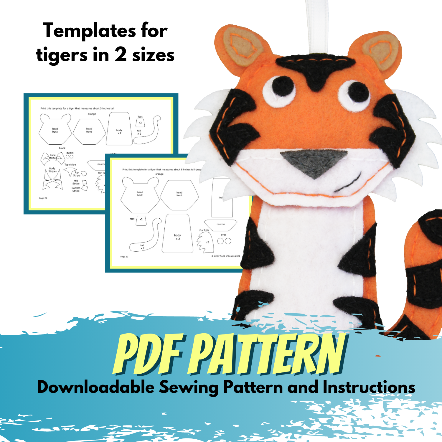 Little Tiger Pattern Tiger - Felt Animal Pattern - DIY Christmas Ornament - Little World of ...