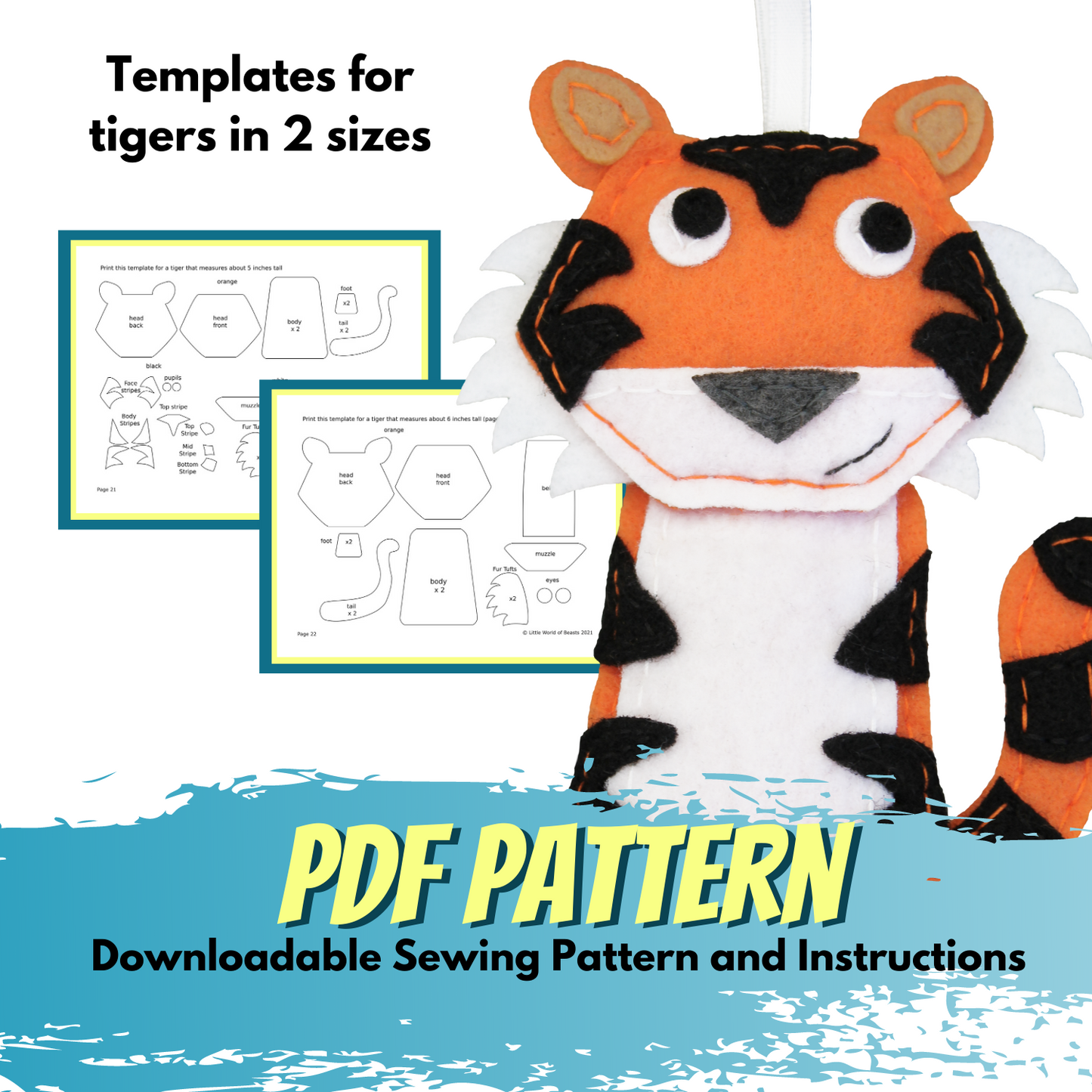 Tiger - Felt Animal Pattern - DIY Christmas Ornament