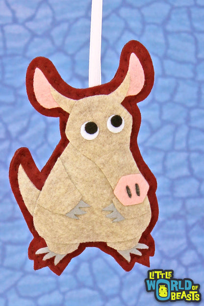 Aardvark - Handmade Felt Animal Christmas Ornament - Little World of Beasts