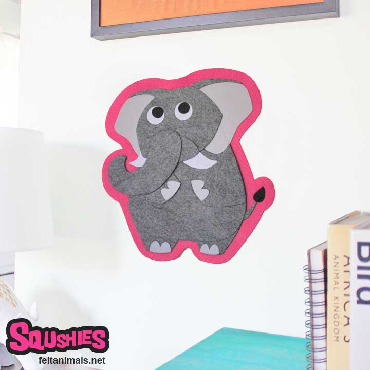 Elephant Wall Hanging - Felt Nursery Animal Art - The Squshies