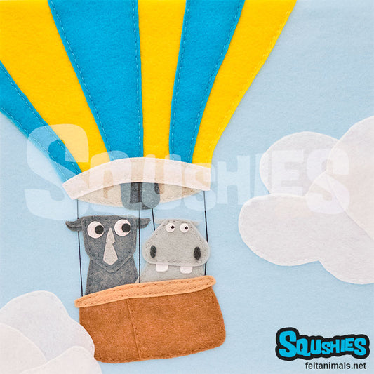 Squshies - Hippo and Rhino Hot Air Balloon Adventure - Felt Animal Print
