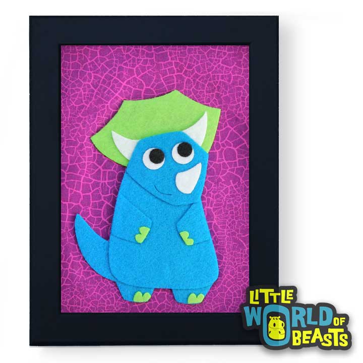 Terence the Triceratops Framed - Dinosaur Nursery Art - Little World of Beasts